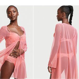 2 Piece Set! VS Large Mesh Open-Front Robe and Bikini Panty Pink Cocktail NWT